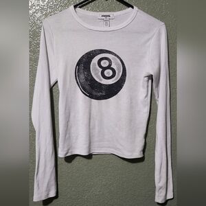 RSQ White Long Sleeve Tee with 8-Ball Design